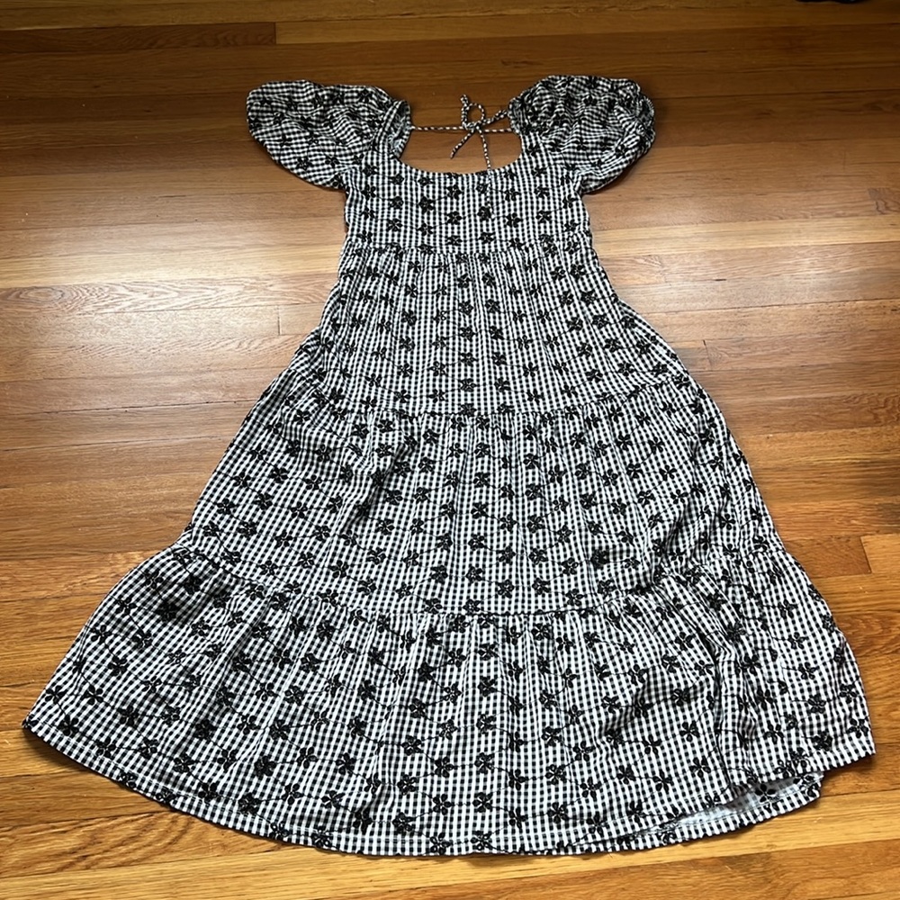 ASOS DESIGN broderie square neck tiered midaxi dress in mono gingham